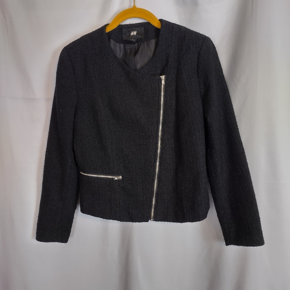 Size 10 moto jacket black Tweed zippers trendy